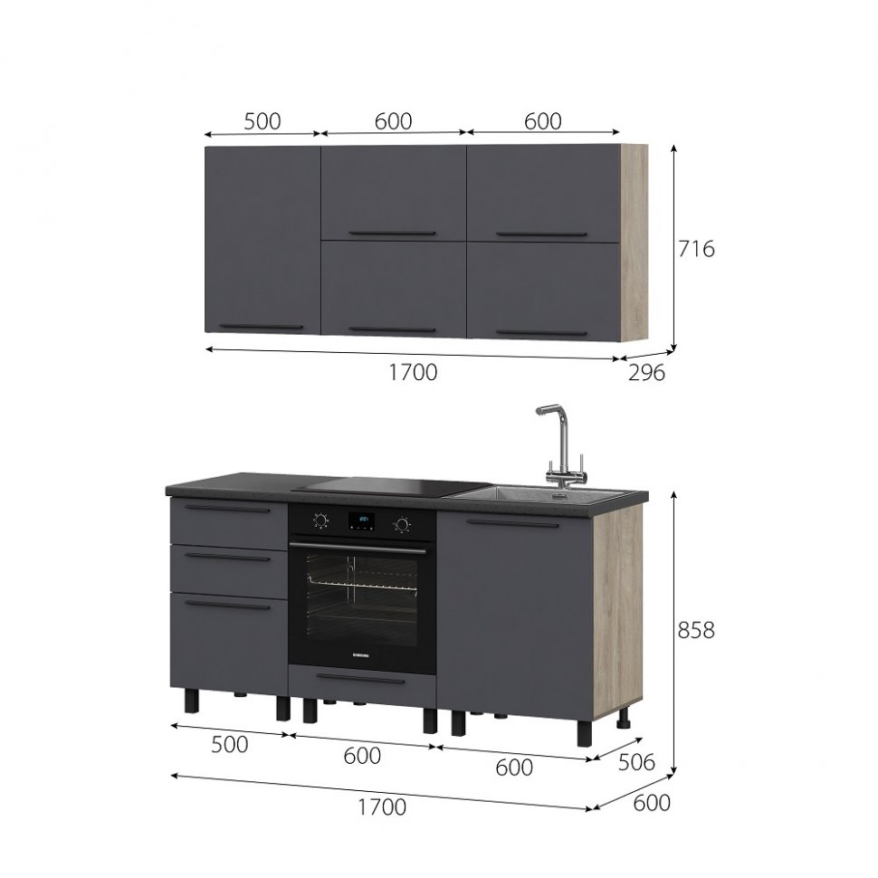 Шкаф под духовку 60 см Этна 6д1я (Софт Графит)