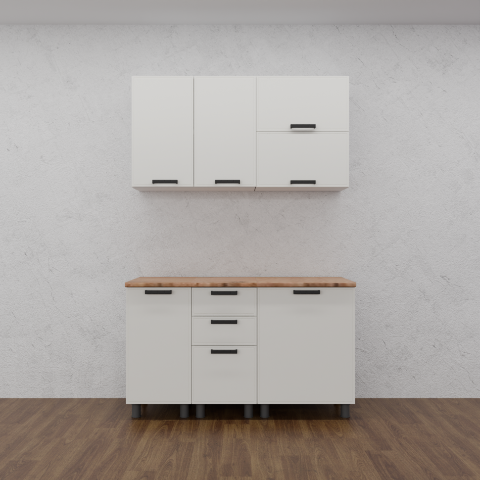 Кухня Аленушка 1,4 м Магнолия Молочный/Молочный,скоба черный,сонома