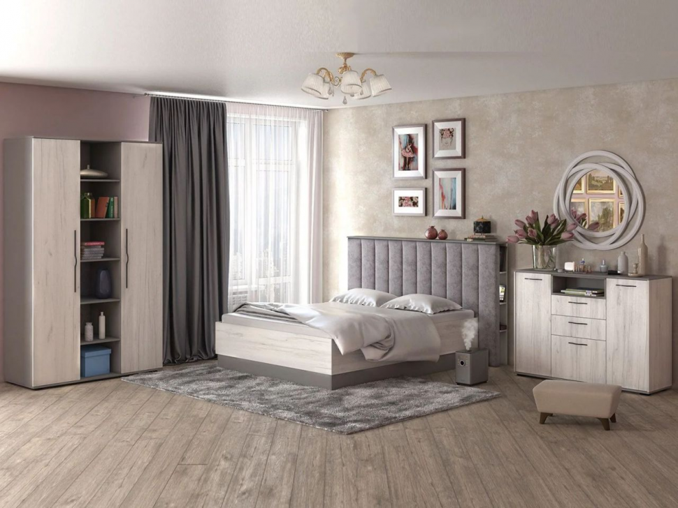 Бастион Шкаф с нишей/ Дуб Крафт Белый / Серый Шифер