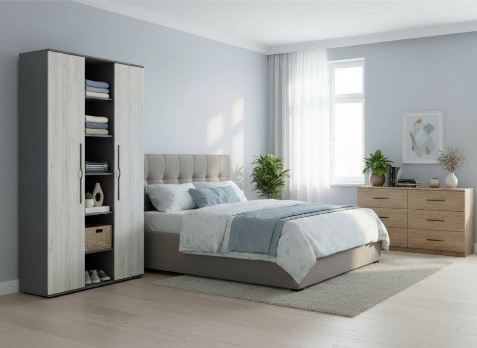 Бастион Шкаф с нишей/ Дуб Крафт Белый / Серый Шифер