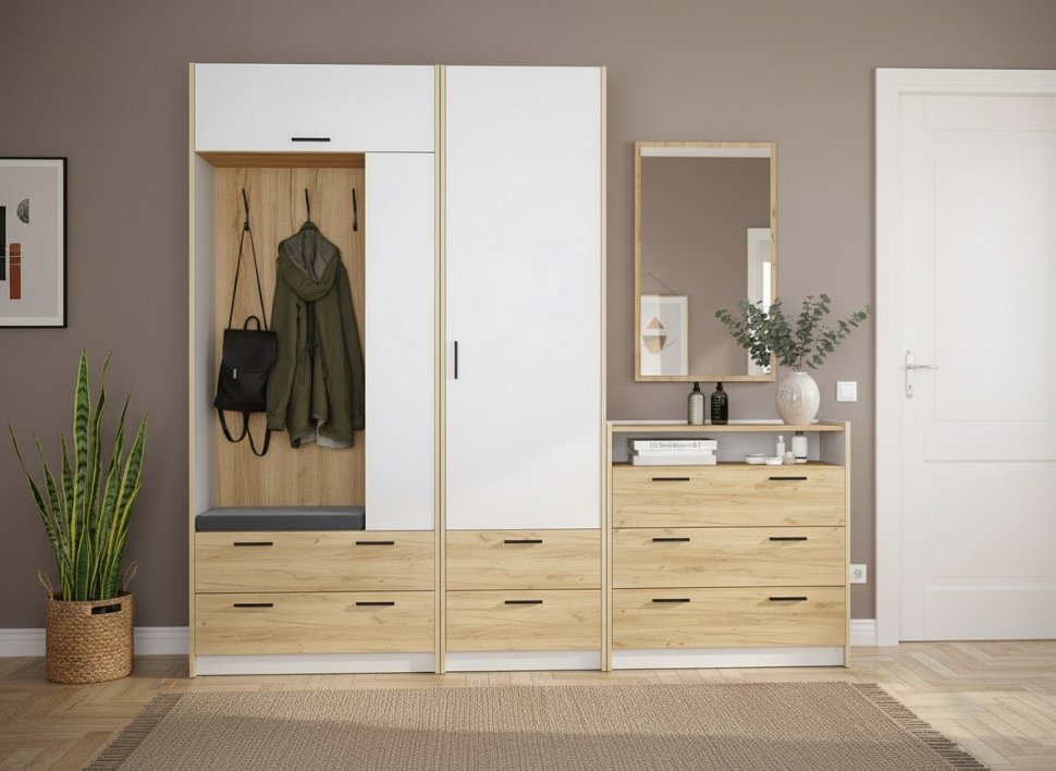 Прихожая Оттавия 1 Белый/Дуб золотой