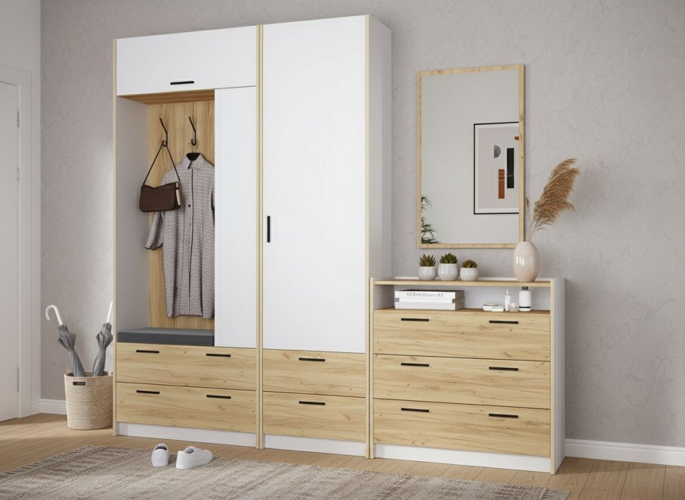 Прихожая Оттавия 1 Белый/Дуб золотой