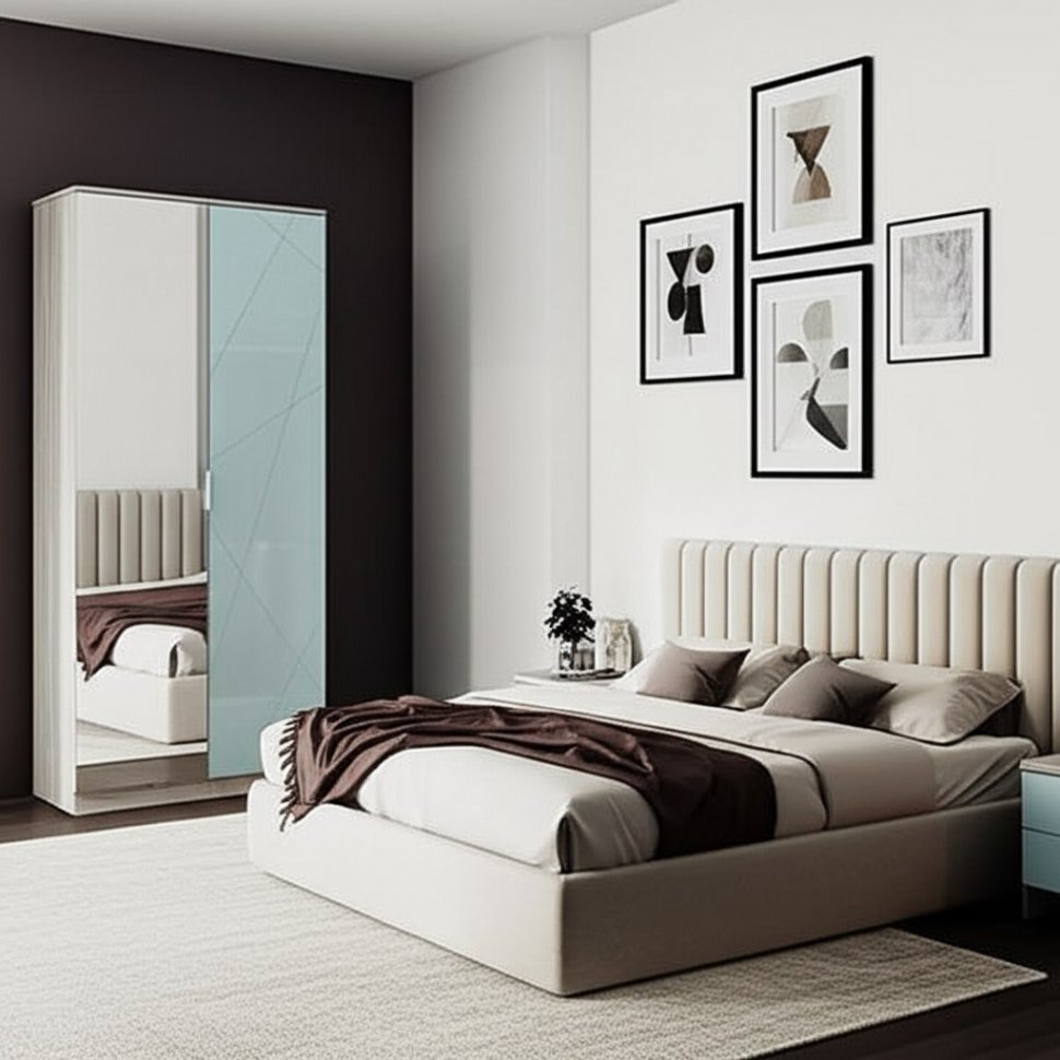 Шкаф двухдверный с зеркалом Лагуна (MLK)