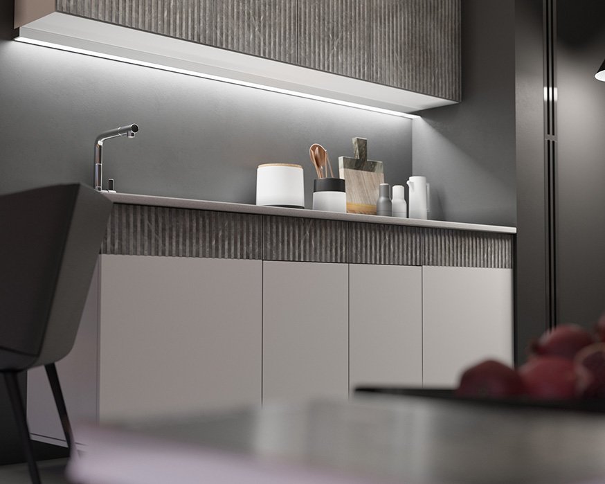 Кухня Оливия 2.0 (МИФ) Белый глянец / Мрамор глянец