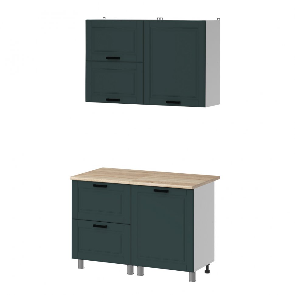 Кухня Аленушка 1,2м с ящ.в 2 Астра Изумруд,скоба черный,сонома