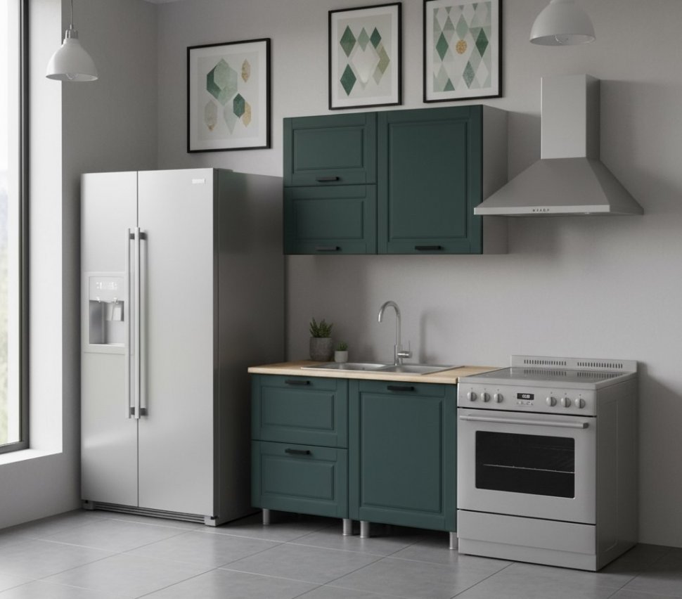 Кухня Аленушка 1,2м с ящ.в 2 Астра Изумруд,скоба черный,сонома