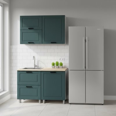 Кухня Аленушка 1,2м с ящ.в 2 Астра Изумруд,скоба черный,сонома