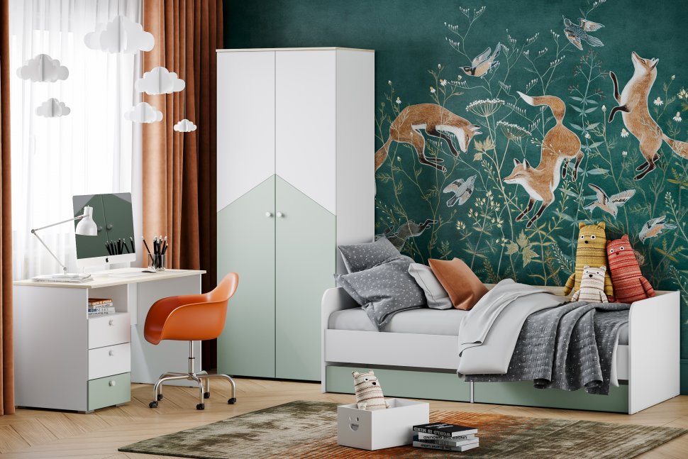 НМ 041.38 кровать Банни белый/дуб сонома/макарун