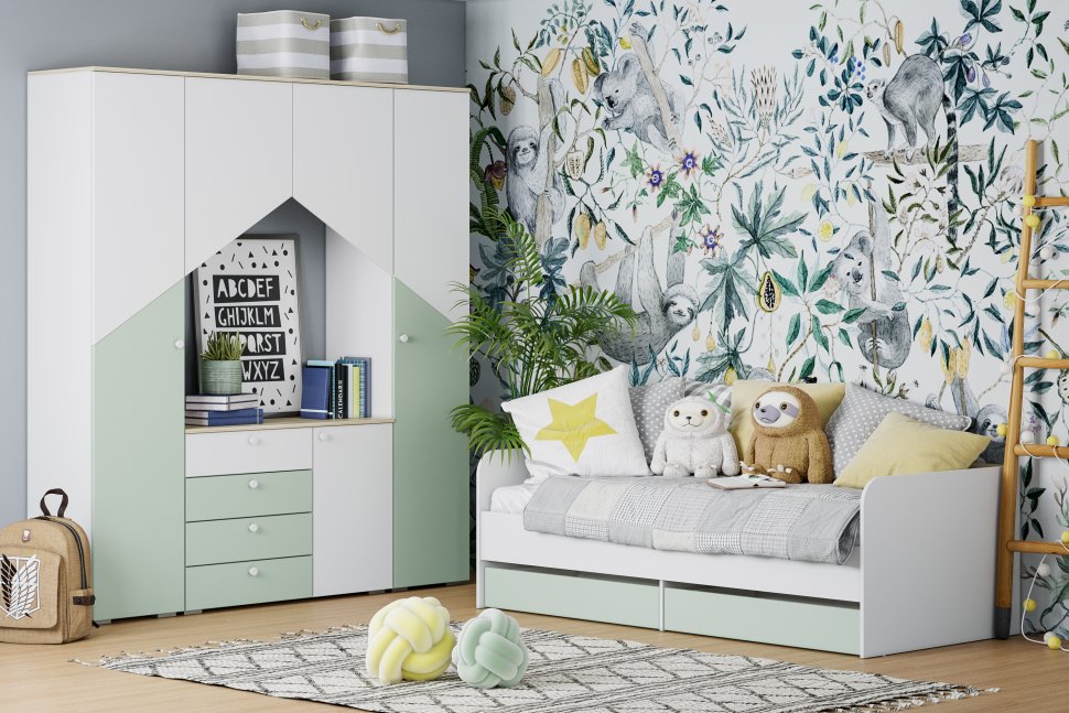 НМ 041.38 кровать Банни белый/дуб сонома/макарун