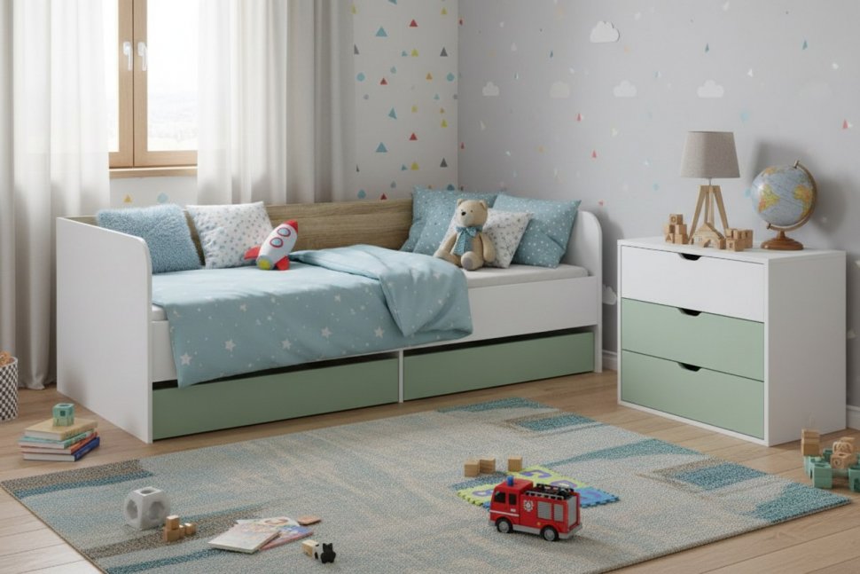 НМ 041.38 кровать Банни белый/дуб сонома/макарун