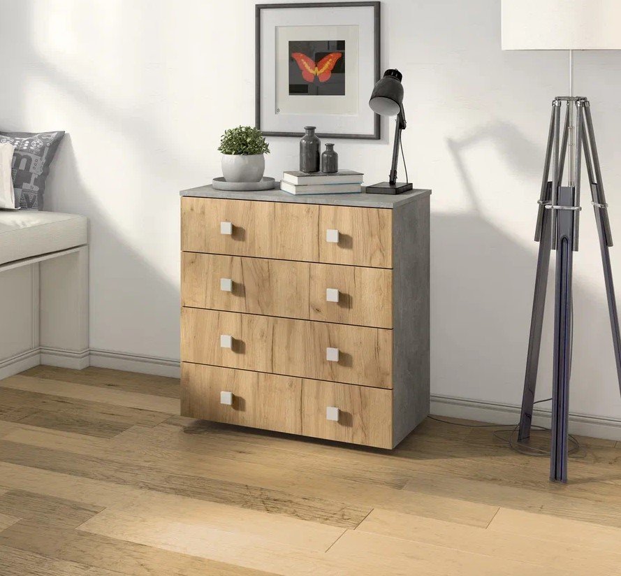 Комод Лофт-4 Бетон ателье / Дуб Крафт