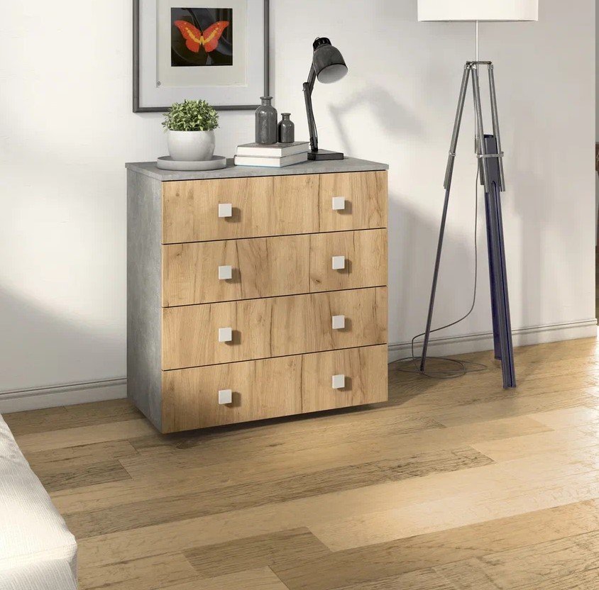 Комод Лофт-4 Бетон ателье / Дуб Крафт