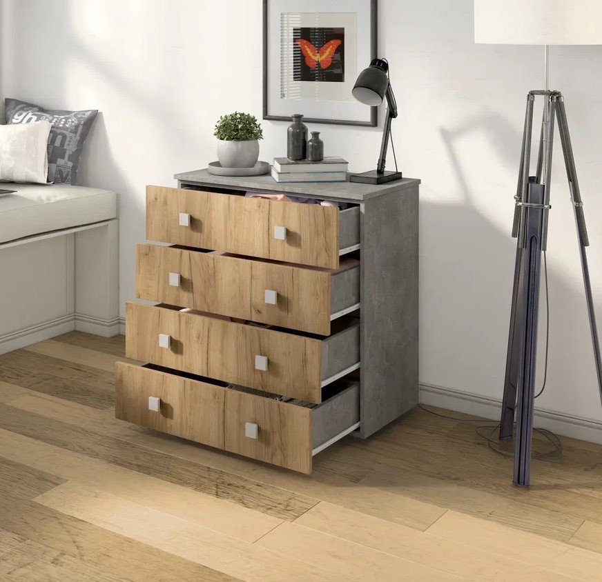 Комод Лофт-4 Бетон ателье / Дуб Крафт