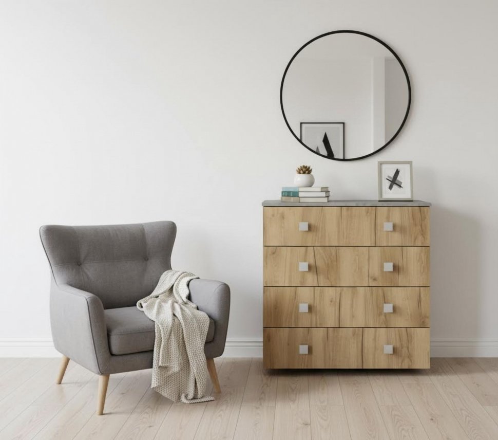 Комод Лофт-4 Бетон ателье / Дуб Крафт