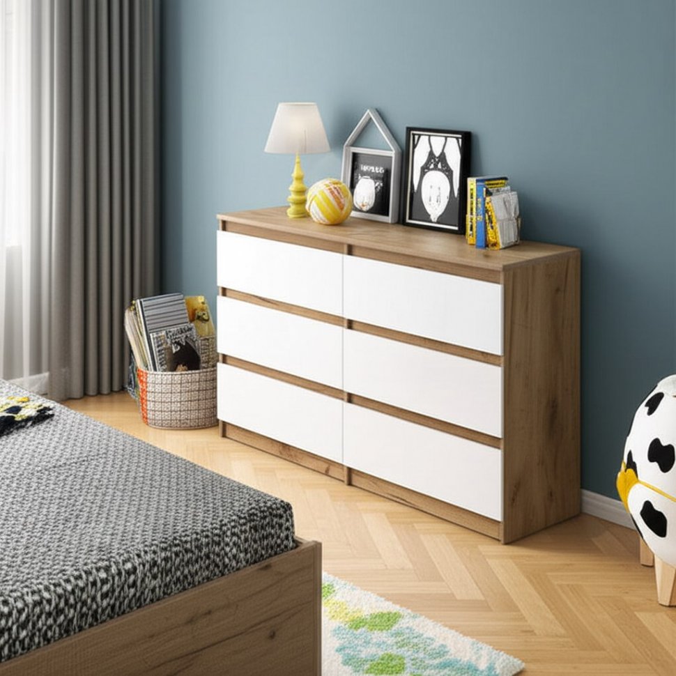 Комод с ящиками 1,38м Денвер, Дуб золотой, Белый