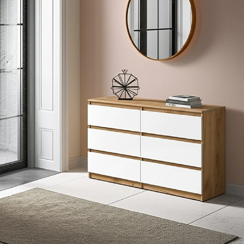 Комод с ящиками 1,38м Денвер, Дуб золотой, Белый