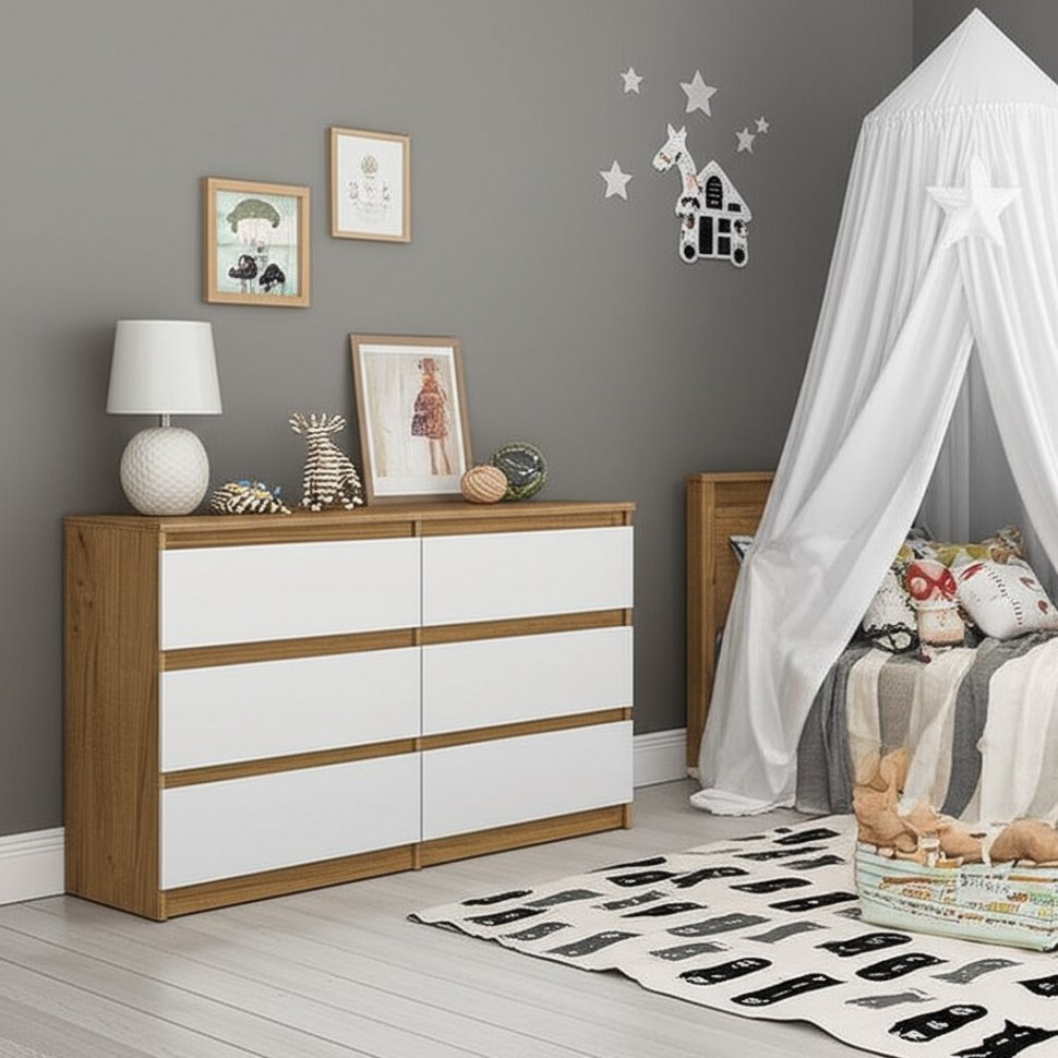 Комод с ящиками 1,38м Денвер, Дуб золотой, Белый