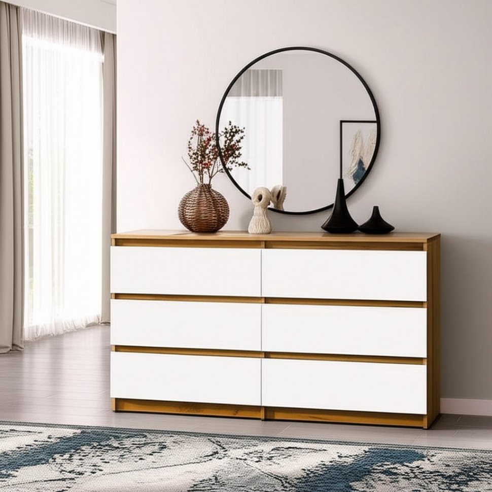 Комод с ящиками 1,38м Денвер, Дуб золотой, Белый