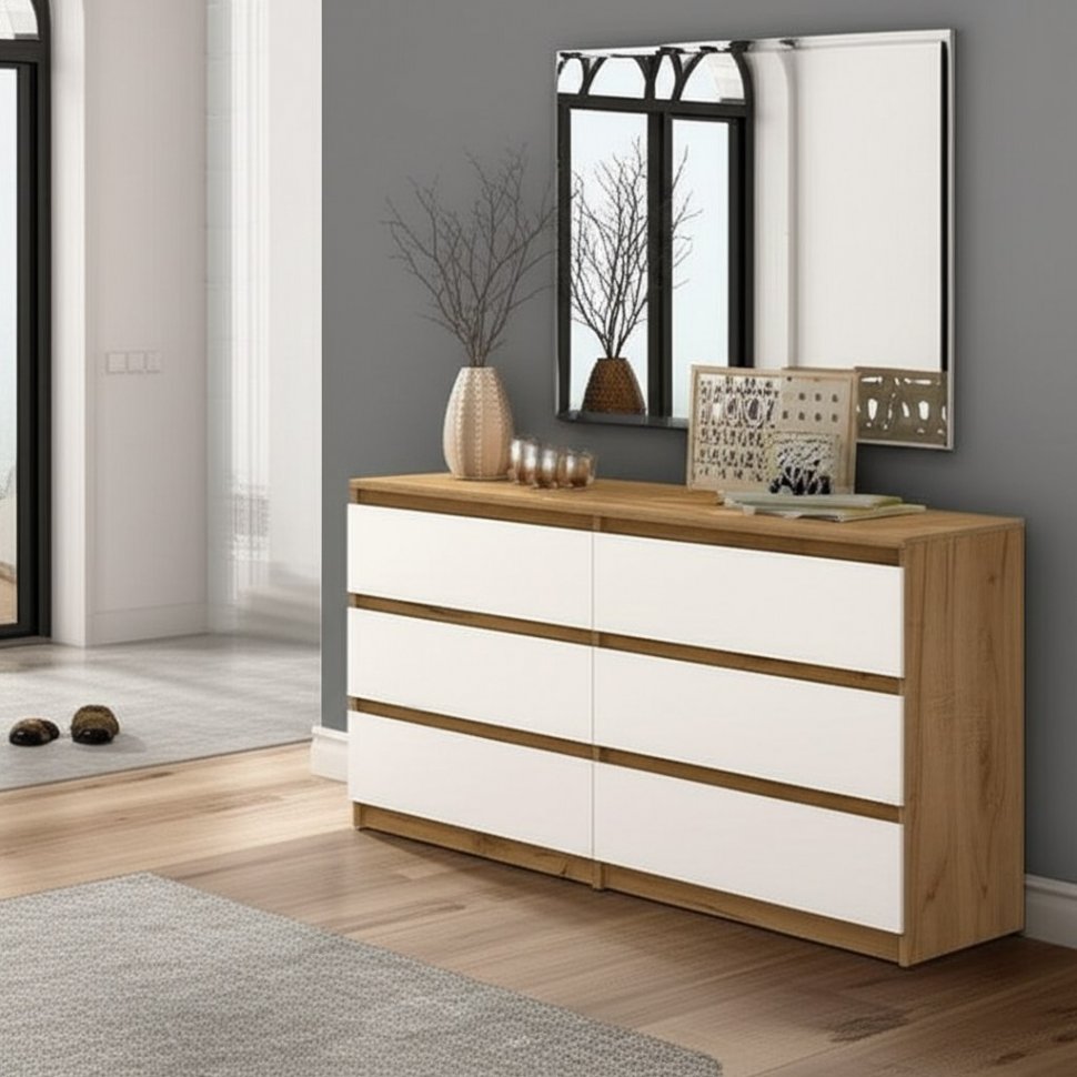 Комод с ящиками 1,38м Денвер, Дуб золотой, Белый