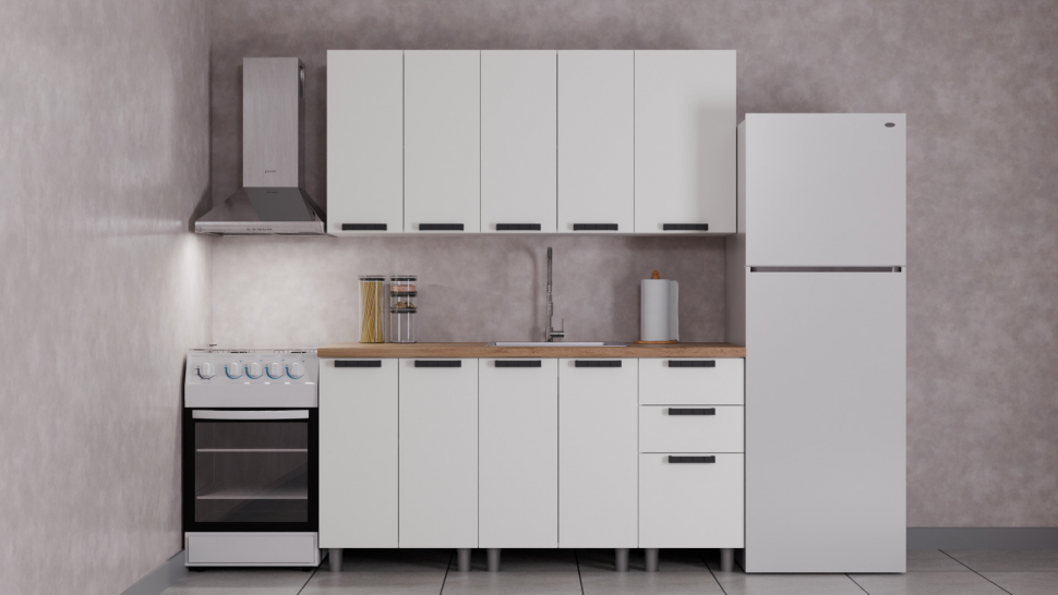 Кухня Аленушка 1,6 м Лаванда Молочный/Молочный,скоба черный,сонома