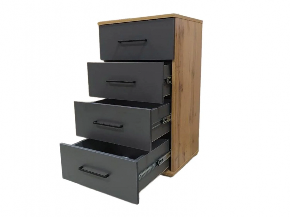 Бруно комод узкий / Дуб Вотан / Серый Графит 