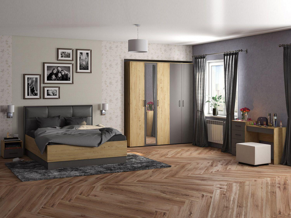 Бруно комод узкий / Дуб Вотан / Серый Графит 