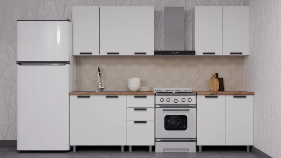 Кухня Аленушка 2м Лаванда Молочный/Молочный,скоба черный,черный