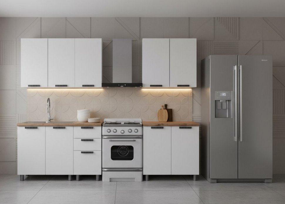 Кухня Аленушка 2м Лаванда Молочный/Молочный,скоба черный,черный