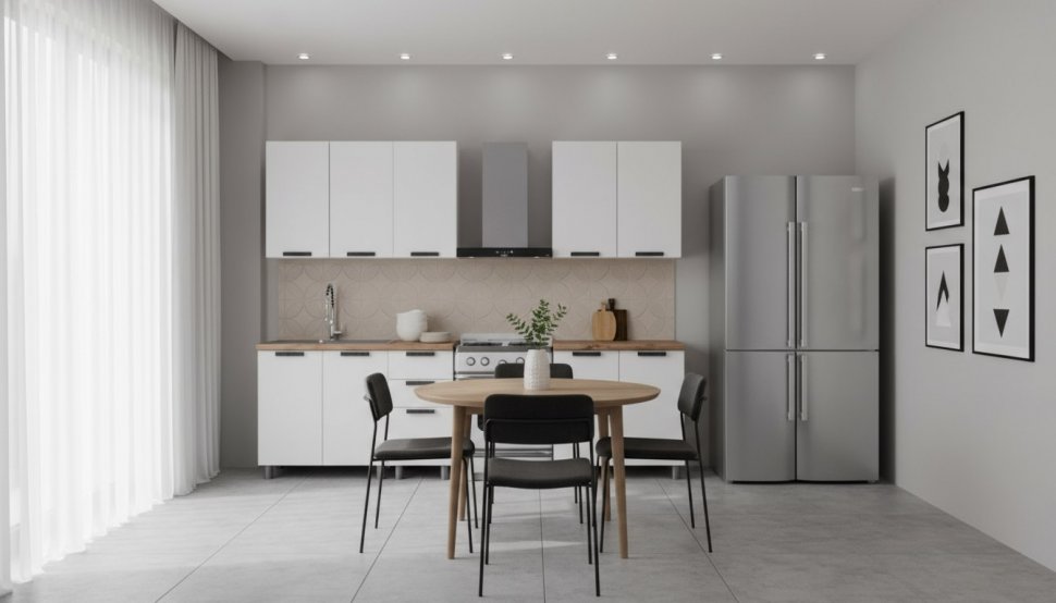 Кухня Аленушка 2м Лаванда Молочный/Молочный,скоба черный,черный