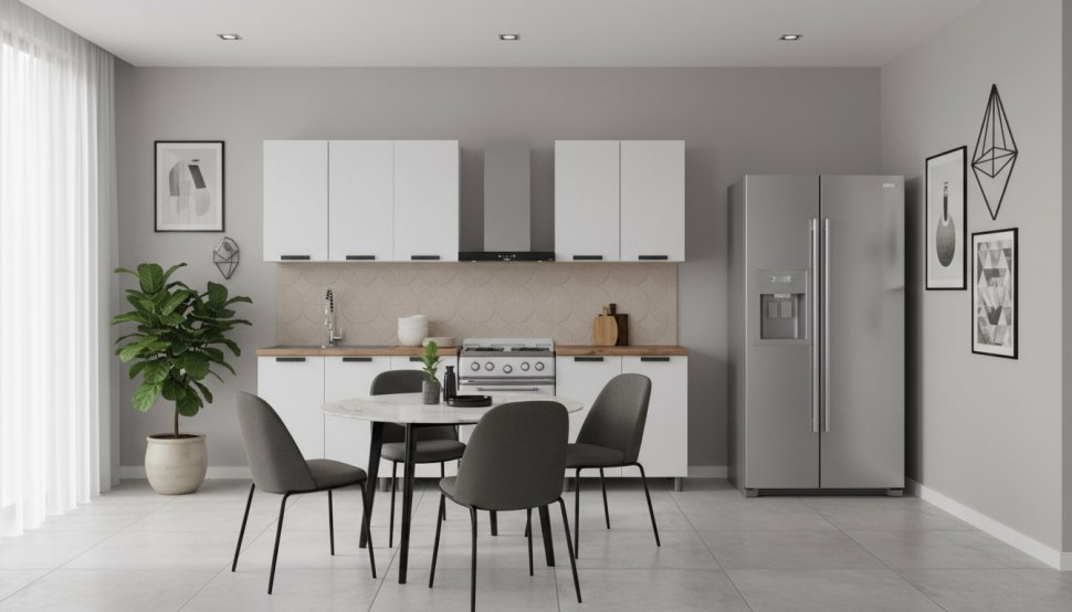 Кухня Аленушка 2м Лаванда Молочный/Молочный,скоба черный,черный