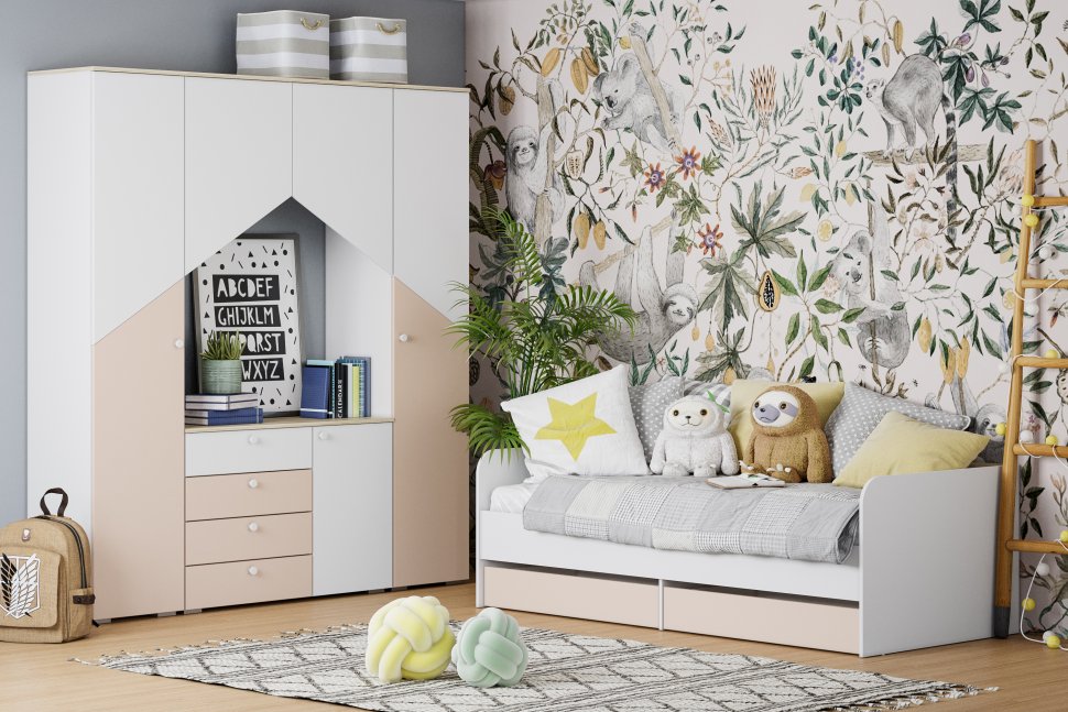 НМ 041.38 кровать Банни белый/дуб сонома/бисквит