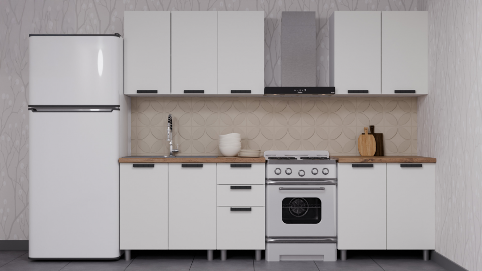 Кухня Аленушка 2 м Лаванда Молочный/Молочный,скоба черный,сонома