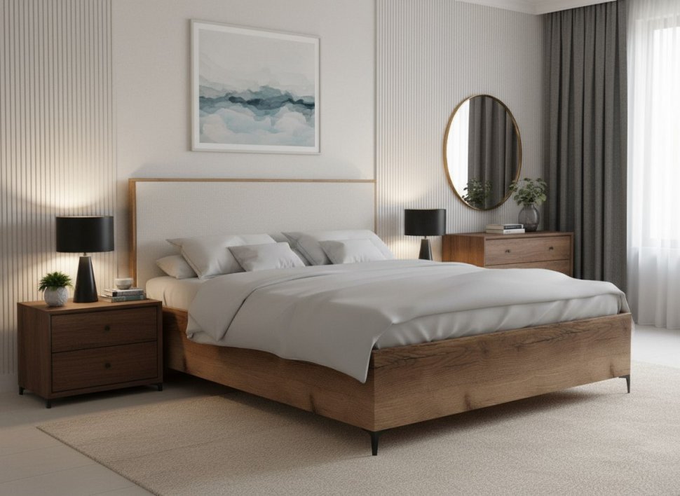 Харди кровать Дуб Делано Темный / Супермат Джелато