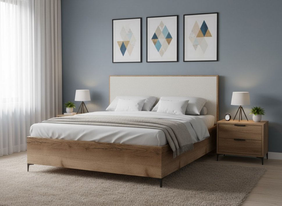 Харди кровать Дуб Делано Темный / Супермат Джелато