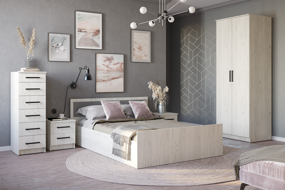 Шкаф 2-х створчатый Фиеста, Дуб крафт белый