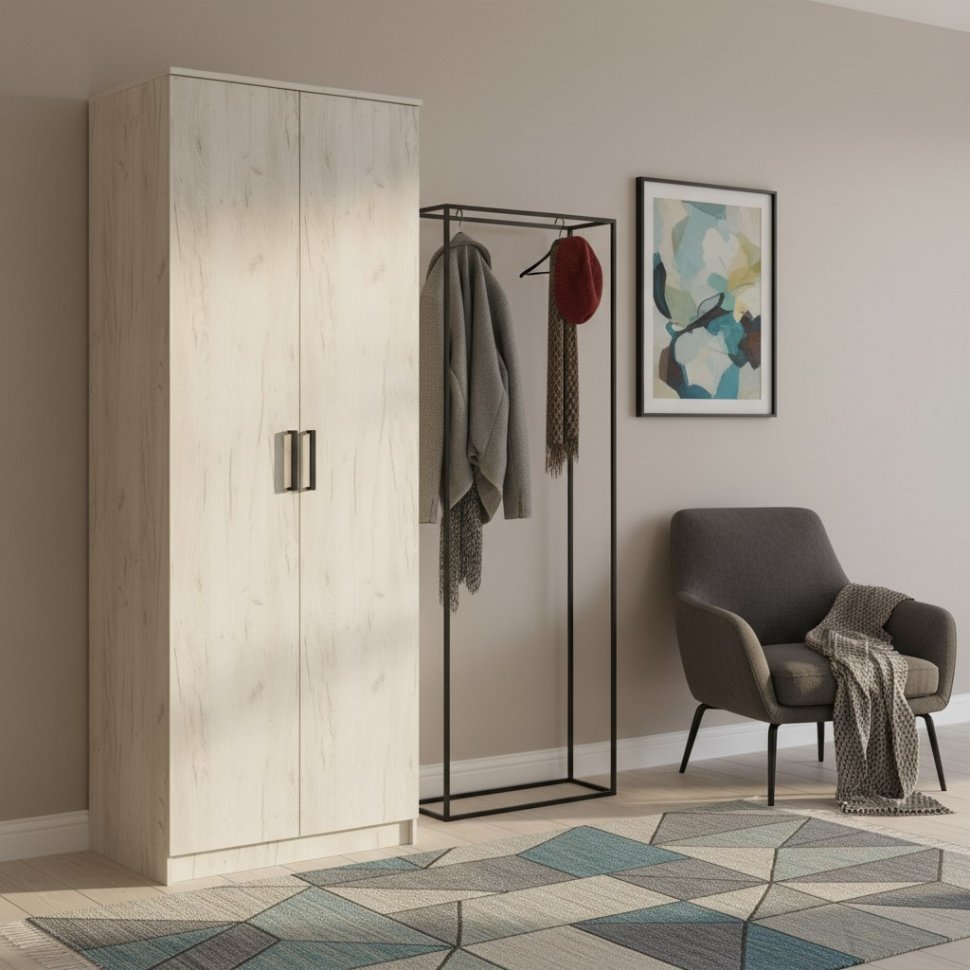 Шкаф 2-х створчатый Фиеста, Дуб крафт белый