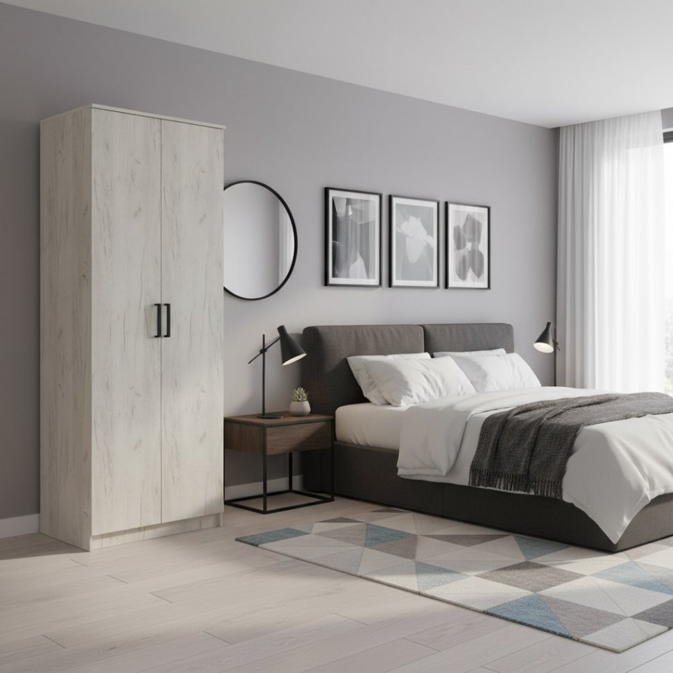 Шкаф 2-х створчатый Фиеста, Дуб крафт белый