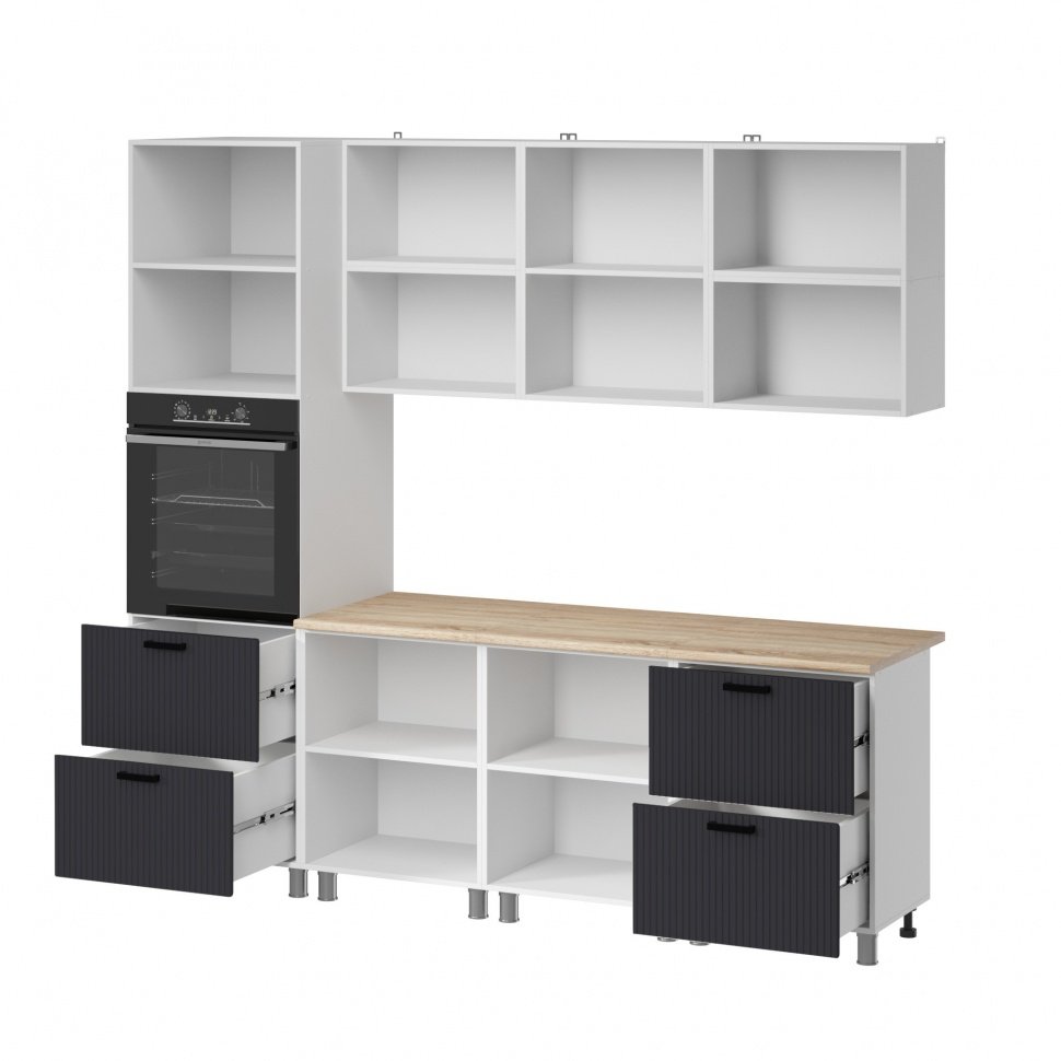 Кухня Аленушка 2,4м Лотос Сталь,скоба антрацит,сонома