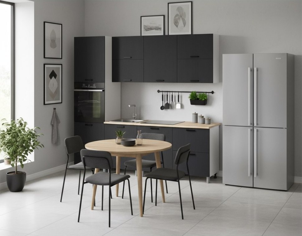 Кухня Аленушка 2,4м Лотос Сталь,скоба антрацит,сонома