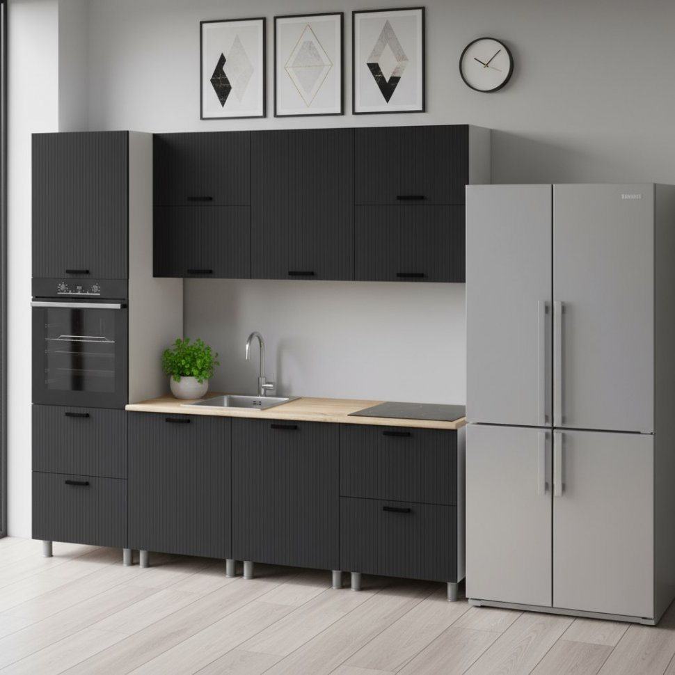 Кухня Аленушка 2,4м Лотос Сталь,скоба антрацит,сонома