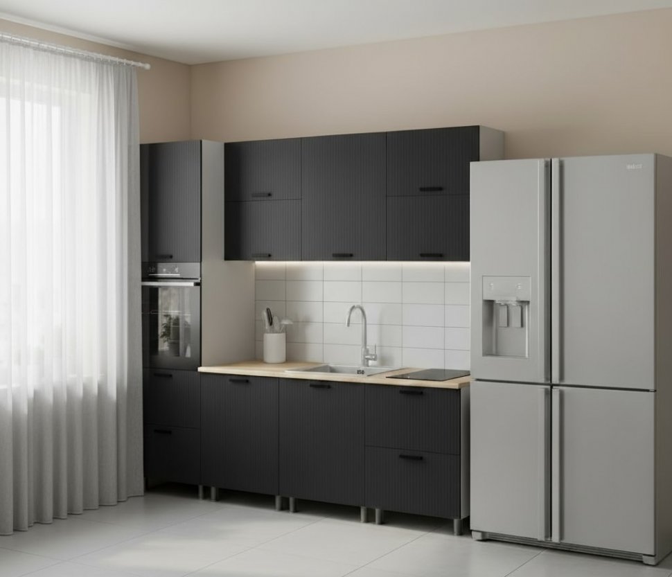 Кухня Аленушка 2,4м Лотос Сталь,скоба антрацит,сонома