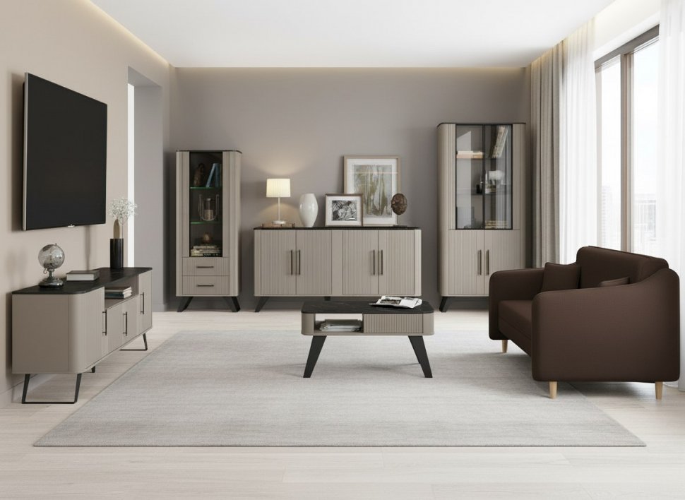 Гостиная Фиделия 1 серый камень / мрамор черный