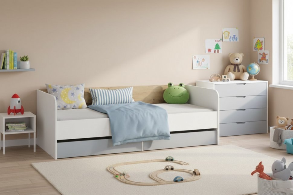 НМ 041.38 кровать Морти Дуб Бунратти/белый/серый