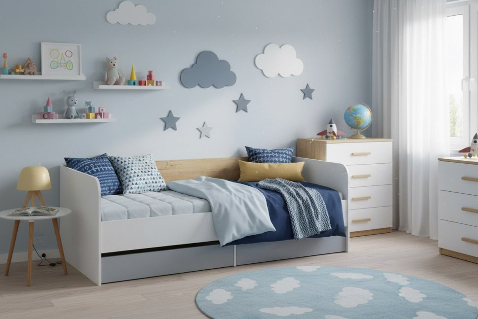 НМ 041.38 кровать Морти Дуб Бунратти/белый/серый