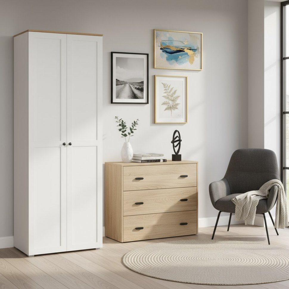 Остин Шкаф 13.224 Белый шагрень/Дуб Вотан