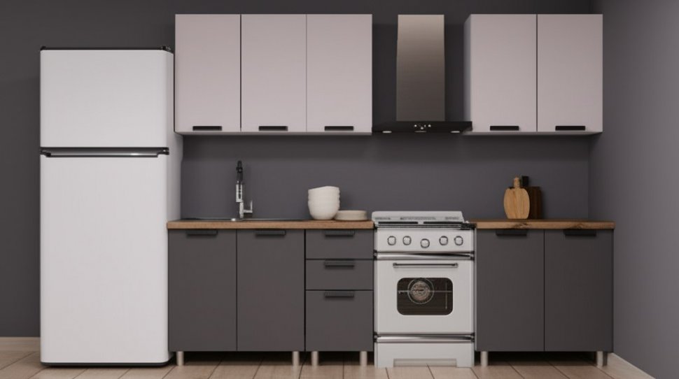 Кухня Аленушка 2 м Лаванда Кашемир/Сталь,скоба черный,сонома