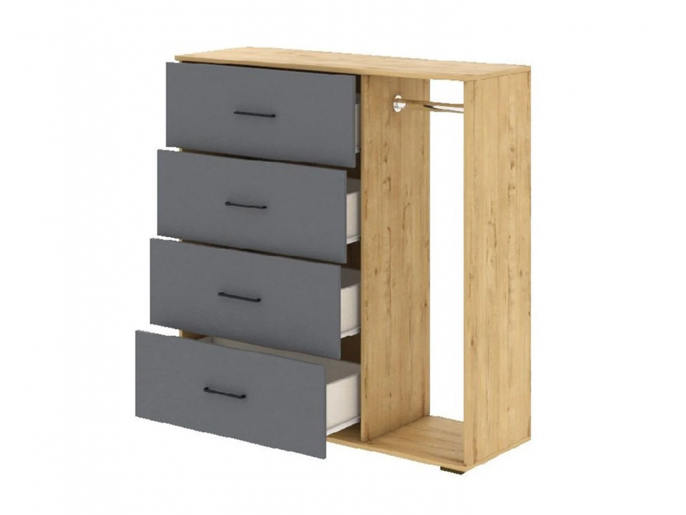 Бруно комод со штангой / Дуб Вотан / Серый Графит 