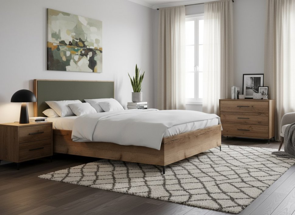 Харди кровать Дуб Делано Темный / Грин софт 