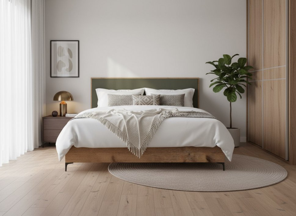 Харди кровать Дуб Делано Темный / Грин софт 