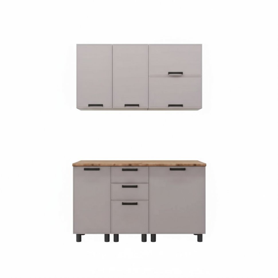 Кухня Аленушка 1,4м с ящ. Магнолия Кашемир,скоба черный,черный